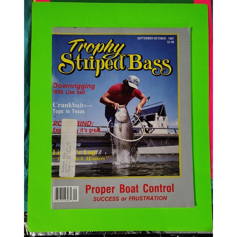 Vintage Trophy Striped Bass Magazine Sept Oct 1987 Fishing Texas Boat Control 87